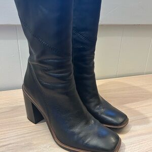 Franco Sarto Mid Calf Black Leather Boots